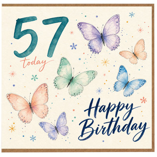 57th Birthday Card, Butterfly Happy Birthday Card, 57 Today Card