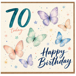 70th Birthday Card, 70 Today Happy Birthday Butterfly Card