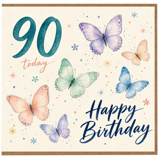 90th Birthday Card, Butterfly Happy Birthday Card
