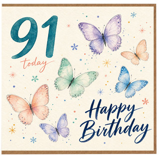 91st Birthday Card, Happy Birthday Butterfly Design