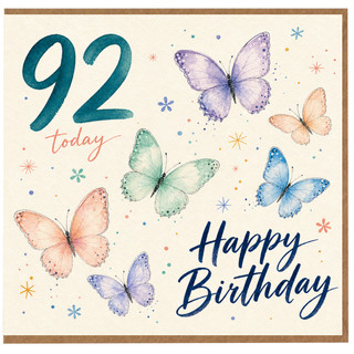 92nd Birthday Card, Butterfly Happy Birthday Card