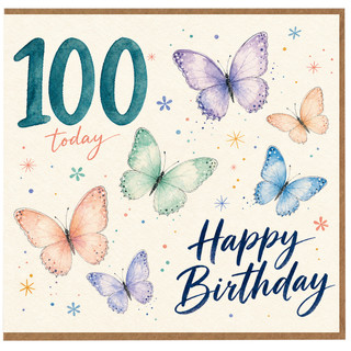 100th Birthday Card, Happy Birthday Butterflies Card