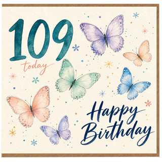 109th Birthday Card, Butterfly Happy Birthday Card