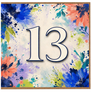 13th Birthday Card, Floral Watercolour Number 13 Card
