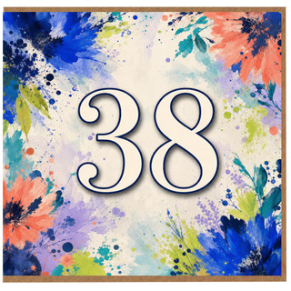 38th Birthday Card, Colourful Floral Watercolour 38 Card