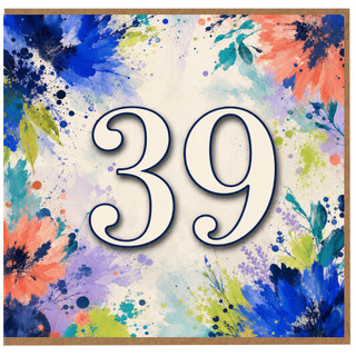 39th Birthday Card, Colourful Floral Watercolour Number 39 Card