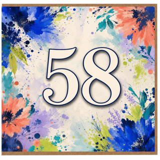 58th Birthday Card, Colourful Floral Watercolour Number 58 Card