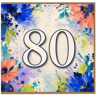 80th Birthday Card, Floral Watercolour Number 80 Card