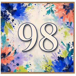 98th Birthday Card, Floral Watercolour Number 98 Card