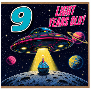 9th Birthday Card, Light Years Old Space Theme
