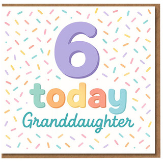 Granddaughter 6th Birthday Card - 6 Today - Cute Colourful Sprinkles Design - Age 6 Birthday Card for Granddaughter