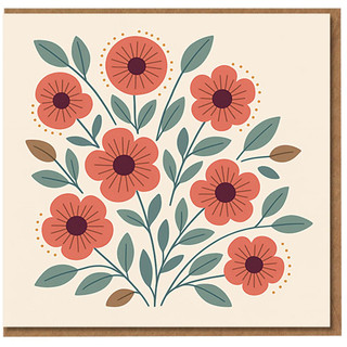 Floral Greeting Card - Modern Red Wildflower Bouquet Design - All Occasion Card for Birthday, Thank You, Get Well or Thinking of You - Elegant Botanical Illustration