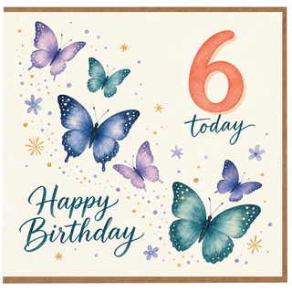 6th Birthday Card, Butterfly Design, Happy 6 Today Birthday Card