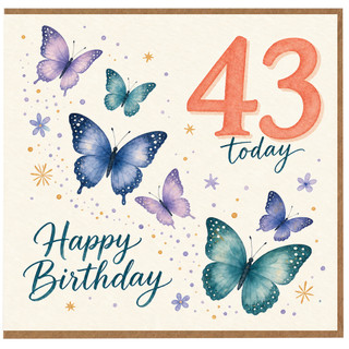 43rd Birthday Card, Happy Birthday Butterfly Card