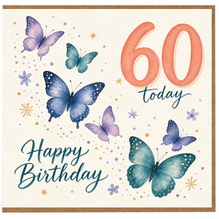 60th Birthday Card, Butterfly Happy Birthday Card 60 Today