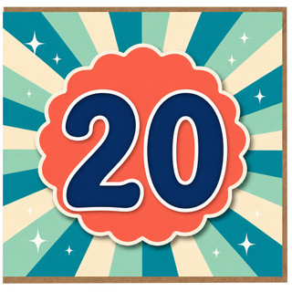20th Birthday Card, Retro Starburst Design