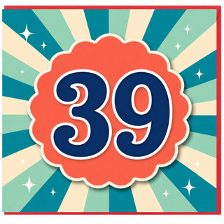39th Birthday Card, Retro Sunburst Number 39 Design