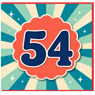 54th Birthday Card, Retro Starburst Number 54 Card