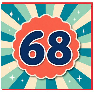 68th Birthday Card, Retro Sunburst Design