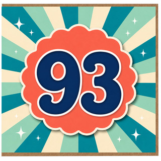 93rd Birthday Card, Retro Sunburst Number 93 Card