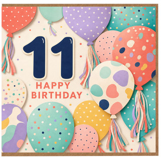 11th Birthday Card, Happy Birthday Balloon Design Card