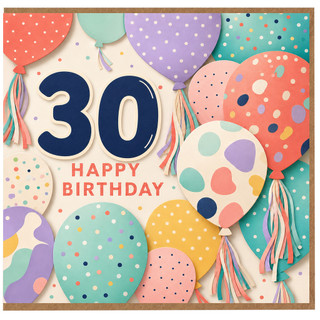 30th Birthday Card, Happy Birthday Balloon Design