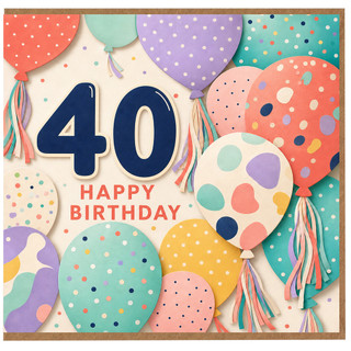 40th Birthday Card, Happy Birthday Balloon Design