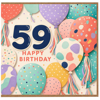 59th Birthday Card, Happy Birthday Balloon Design