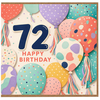 72nd Birthday Card, Happy Birthday Balloon Design