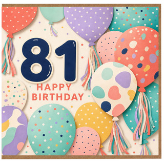 81st Birthday Card, Happy Birthday Balloon Design
