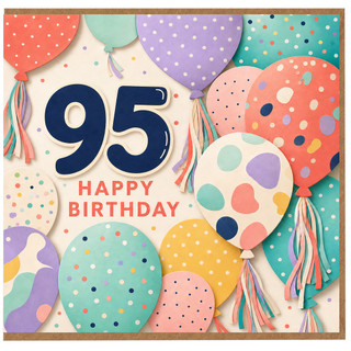 95th Birthday Card, Happy 95th Birthday Card with Colourful Balloons