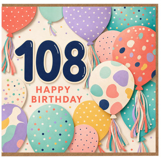 108th Birthday Card, Colourful Balloon Happy Birthday Card