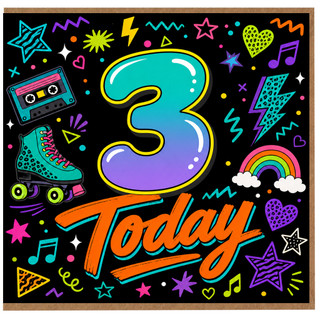 3rd Birthday Card, Neon Retro Today Design