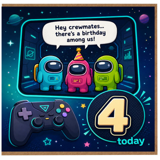 4th Birthday Card, Among Us Crewmates Gaming Birthday Card