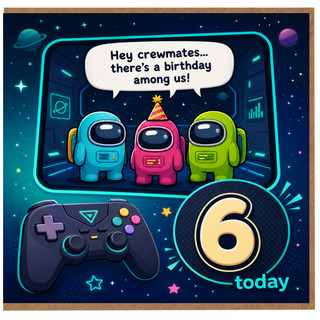 6th Birthday Card, Among Us Crewmates Gaming Card