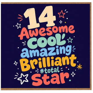 14th Birthday Card, Awesome Cool Amazing Brilliant Total Star Card