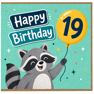 19th Birthday Card, Cute Raccoon Happy Birthday Card