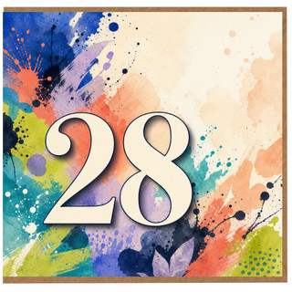 28th Birthday Card, Colourful Abstract Paint Splatter Design