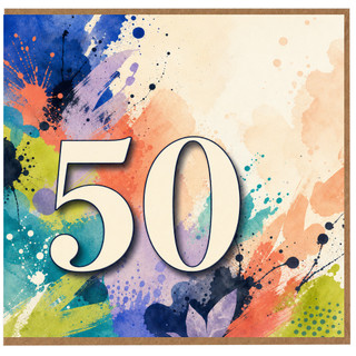 50th Birthday Card, Colourful Abstract Splash Design
