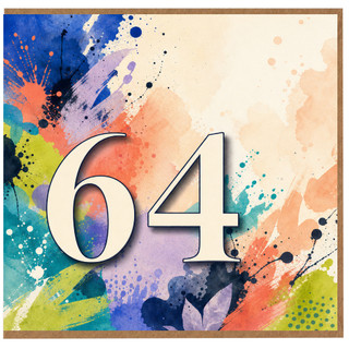 64th Birthday Card, Colourful Abstract Paint Splatter Design