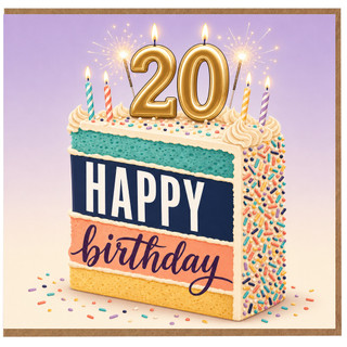 20th Birthday Card, Happy Birthday Cake Design for Him or Her