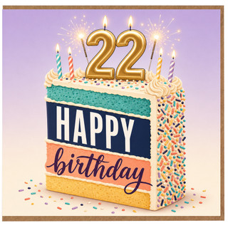 22nd Birthday Card, Happy Birthday Cake Card
