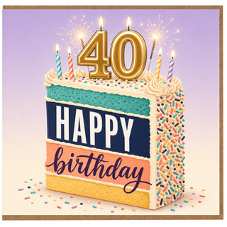40th Birthday Card, Happy Birthday Cake Design