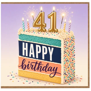 41st Birthday Card, Happy Birthday Cake Design
