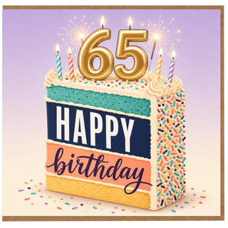 65th Birthday Card, Happy Birthday Cake Design
