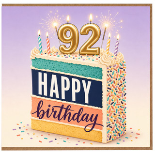 92nd Birthday Card, Happy Birthday Cake Design