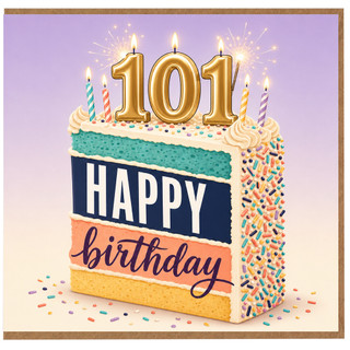 101st Birthday Card, Happy Birthday Cake Design Card