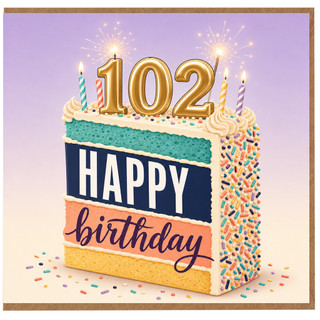 102nd Birthday Card, Happy Birthday Cake Design Card
