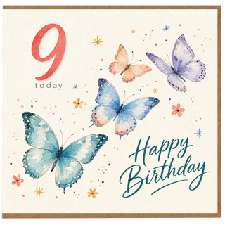 9th Birthday Card, Happy Birthday Butterfly Design