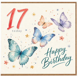 17th Birthday Card, Butterfly Happy Birthday Card for 17 Today
